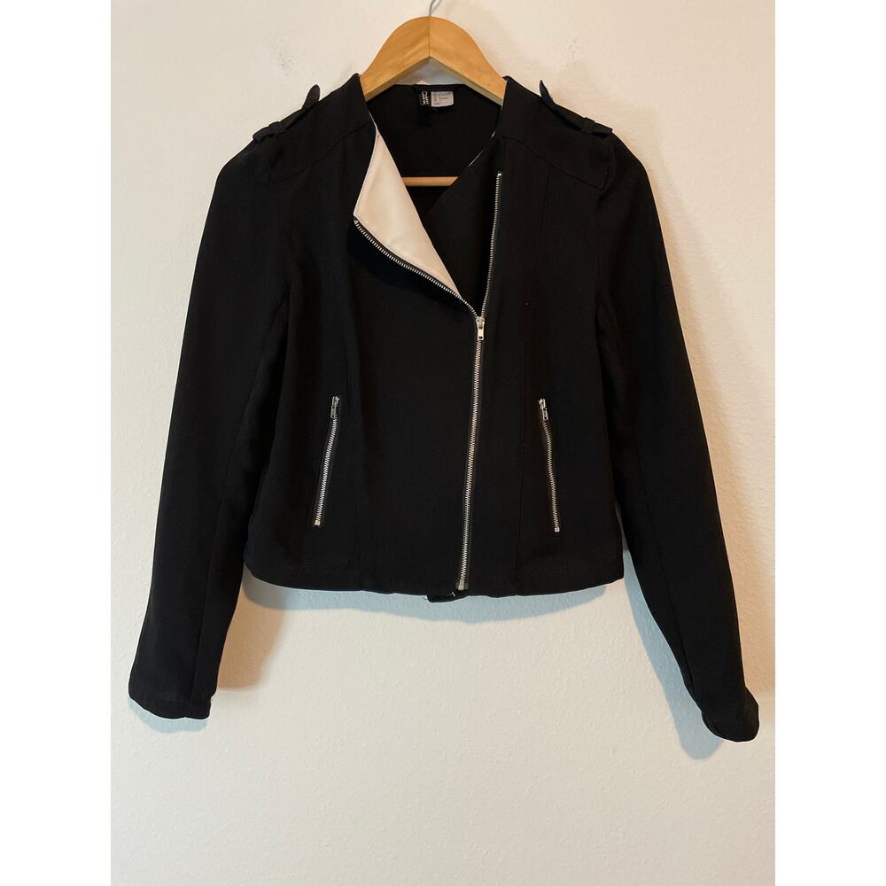 H&M DIVIDED Black & White Moto Style Blazer Jacket